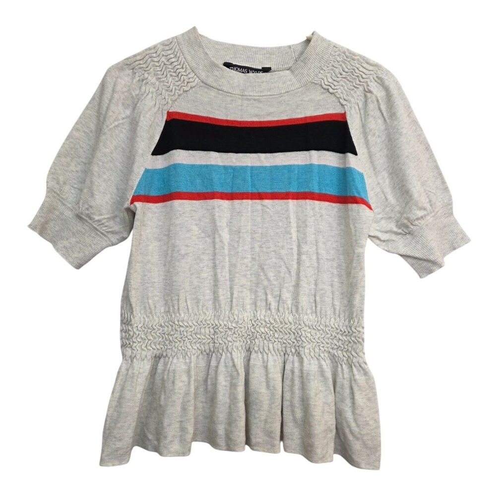 Thomas Wylde Shortsleeve Peplum Stripe Blouse Top Small